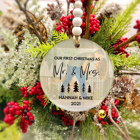 Couple's Personalized First Christmas Ornament with Hanger Round Acrylic