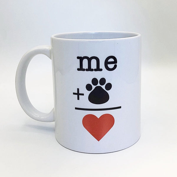 Me & Pet Equals Love 11 oz. Ceramic Mug Cute Gift Equation Math, Dog Mom Mug, Dog Dad Mug, Cat Mom Mug, Cat Dad Mug, Pet Love