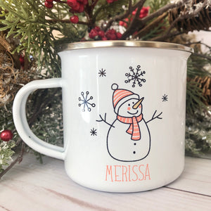 Kids Personalized 12 oz. Stainless Steel & Enamel Camp Mug with Snowman