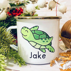 Kids Personalized 12 oz. Stainless Steel & Enamel Camp Mug with Sea Turtle