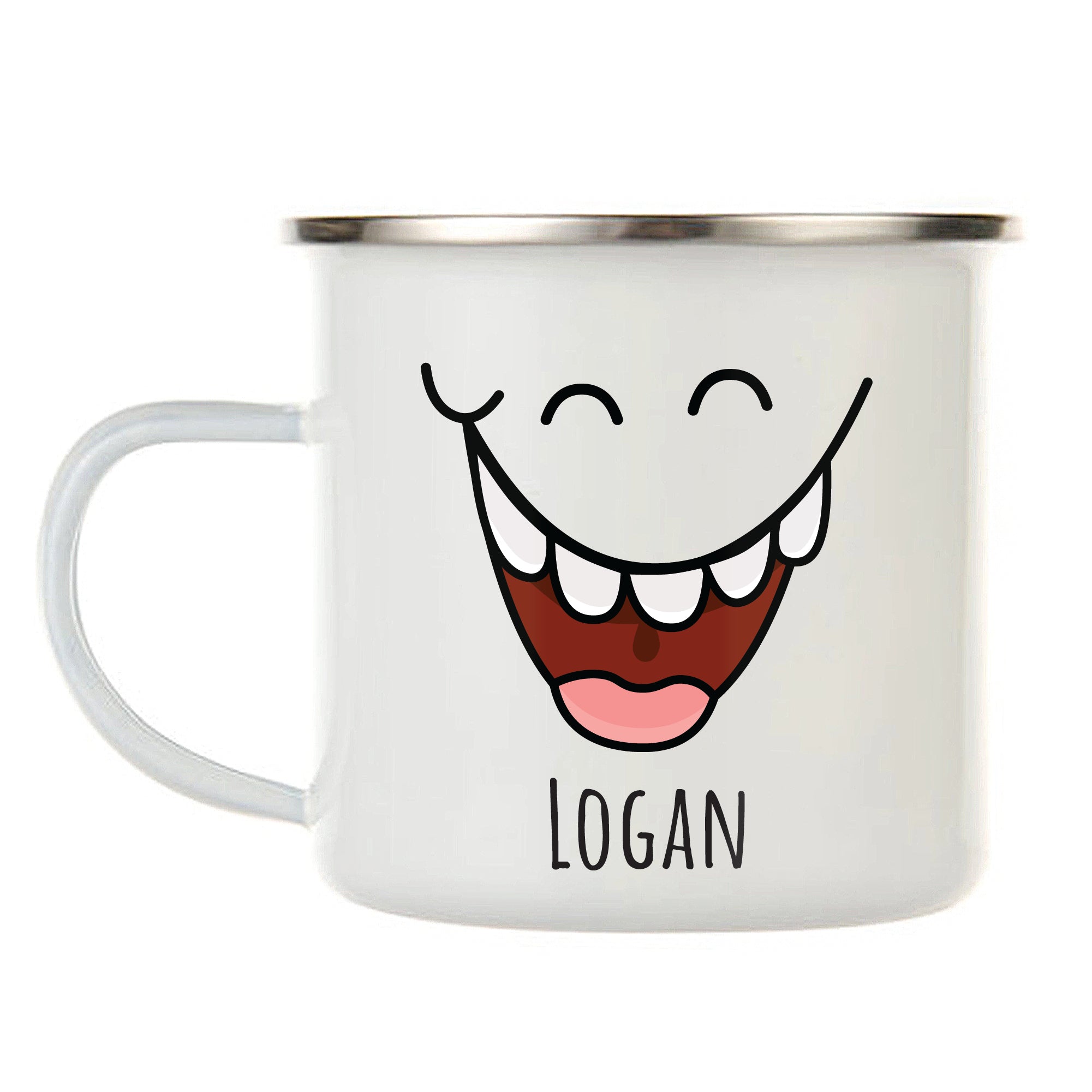 Kids Personalized 12 oz. Stainless Steel & Enamel Camp Mug with Silly Face