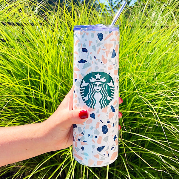 Starbucks Terrazzo 20 oz. Stainless Steel Skinny Tumbler with Lid and Metal Straw