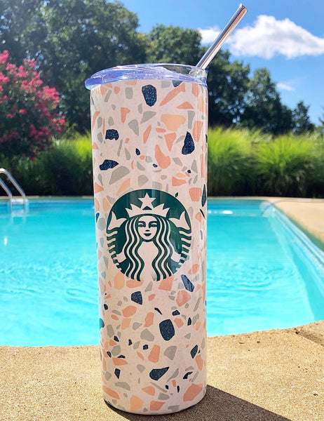 Starbucks Terrazzo 20 oz. Stainless Steel Skinny Tumbler with Lid and Metal Straw